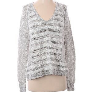 White + Warren Gray & White Striped Sweater Size Small